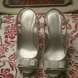 Grey animal print sling back heels